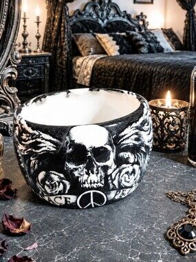 Skull Peace Double Sided Transfer Design Black & White Cuff Bangle Bracelet Goth